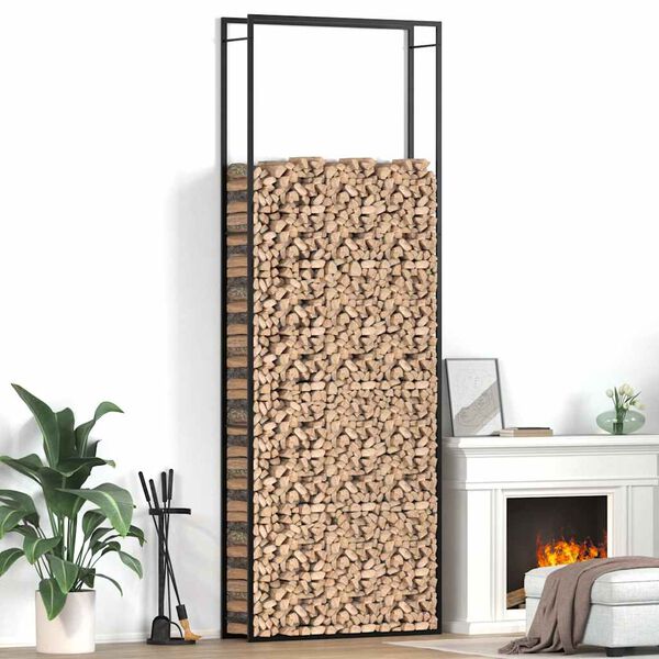 vidaXL Firewood Rack Matt Black 110x28x312 cm Steel