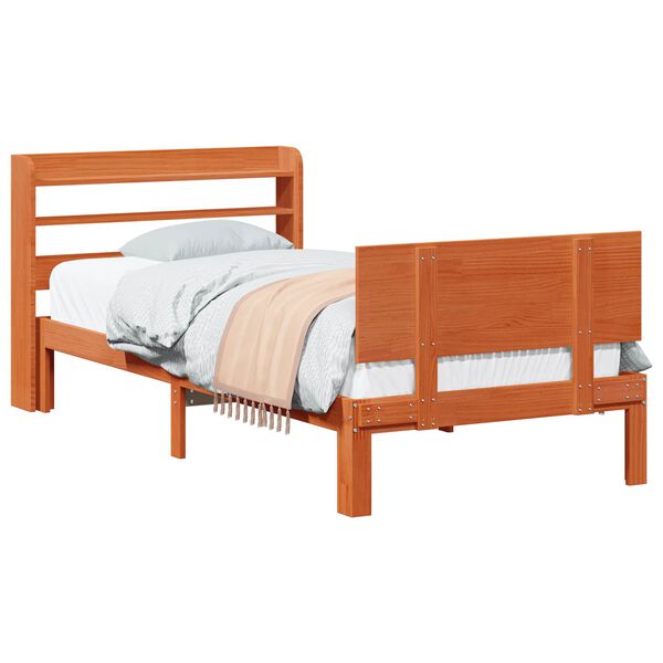 vidaXL Bed Frame with Headboard 2 pcs Wax Brown Solid Pine Wood