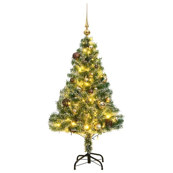 vidaXL Artificial Christmas Tree 150 LEDs&Ball Set&Flocked Snow 120 cm