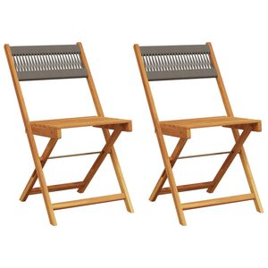 vidaXL Folding Chairs 2 pcs Grey Solid Wood Acacia and Rope