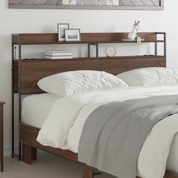 vidaXL Headboard with Shelf Brown oak 150 cm Engineered wood