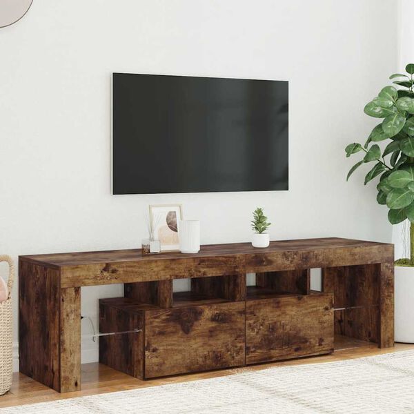 vidaXL TV Cabinet with LED Lights Smoked Oak 140x36.5x40 cm