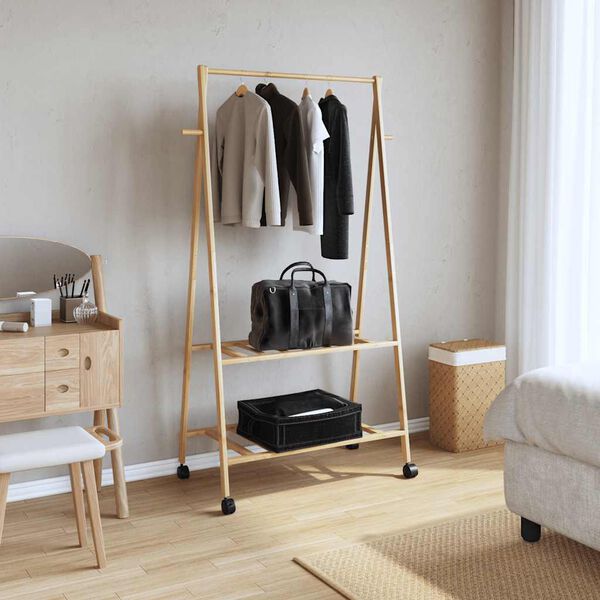 vidaXL Clothes Rack with Shelves and Wheels 96x45.5x155.5 cm Bamboo