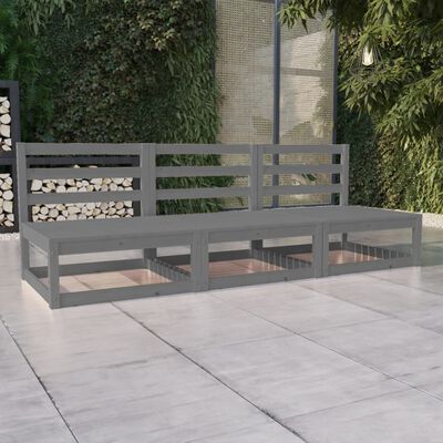 vidaXL Garden 3-Seater Sofa Grey Solid Pinewood