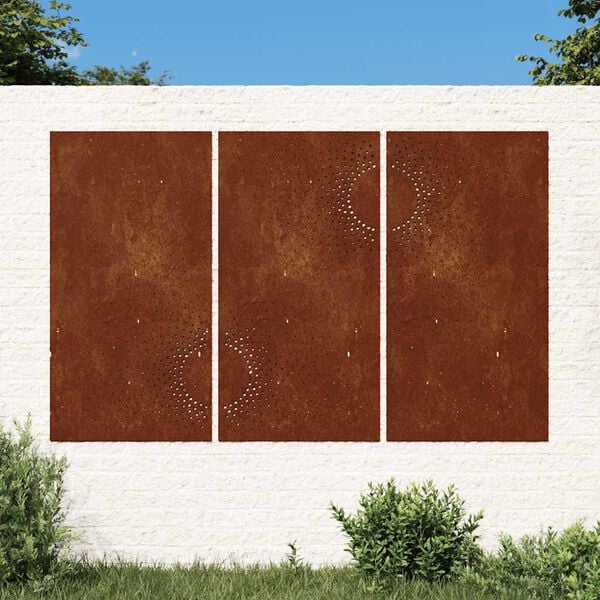 vidaXL Garden Wall Decorations 3 pcs 105x55 cm Corten Steel Sun Design