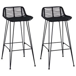vidaXL Bar Stool 2 pcs Black 44 x 46 x 91 cm Rattan and Steel