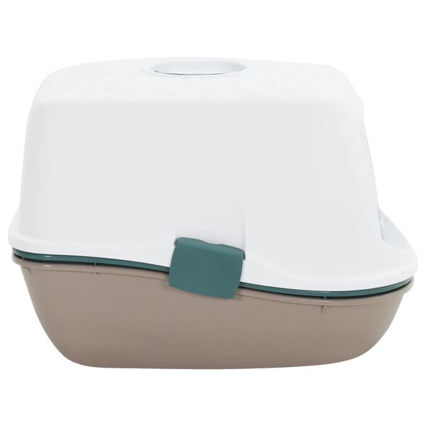 vidaXL Cat Litter Tray with Cover White and Brown 58.5x39.5x43 cm PP