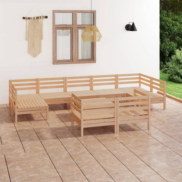 vidaXL 10 Piece Garden Lounge Set Solid Wood Pine
