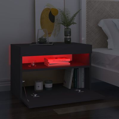 vidaXL Bedside Cabinet & LED Lights 2 pcs Grey 60x35x40 cm Engineered Wood