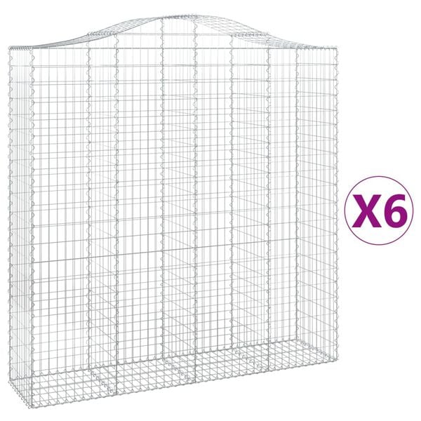 vidaXL Arched Gabion Baskets 6 pcs 200x50x200/220 cm Galvanised Iron
