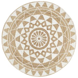 vidaXL Handmade Rug Jute with White Print 90 cm