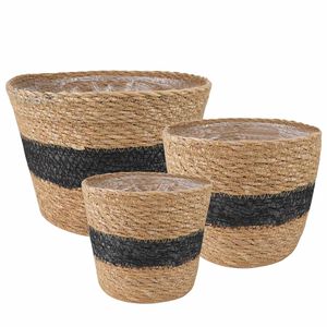 vidaXL Seagrass Plant Baskets 3 pcs Natural and Black &Oslash;26 x 19 cm