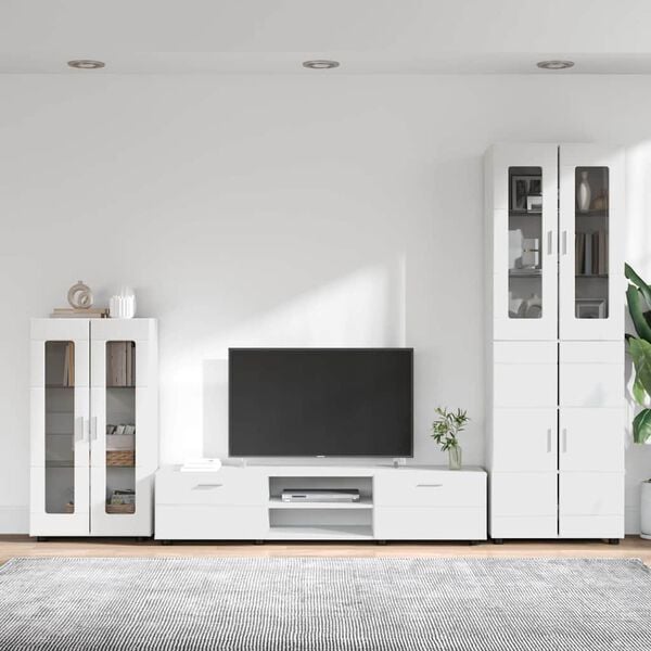 vidaXL TV Cabinet Set with Drawer FLORIN White Engineered Wood