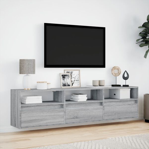 vidaXL TV Wall Cabinet with LED Grey Sonoma 180x31x45 cm