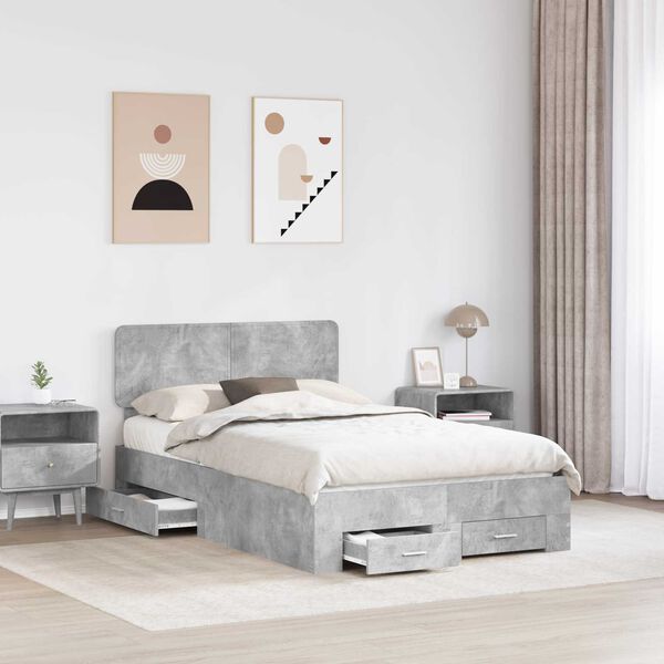 vidaXL Bed Frame Concrete Grey 120 x 190 cm Engineered Wood