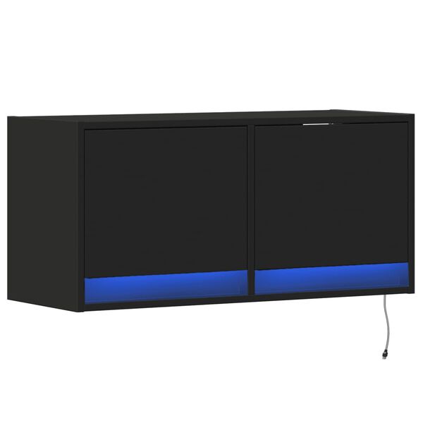 vidaXL TV Wall Cabinet with LED Lights Black 80x31x35 cm
