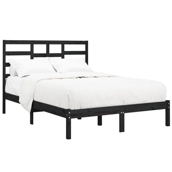 vidaXL Bed Frame without Mattress Black Solid Wood 140x190 cm