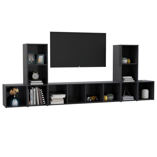 vidaXL 5 Piece TV Cabinet Set Grey Engineered Wood