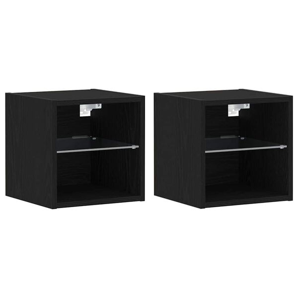 vidaXL LED Wall Bedside Cabinet with Black Engineered Wood