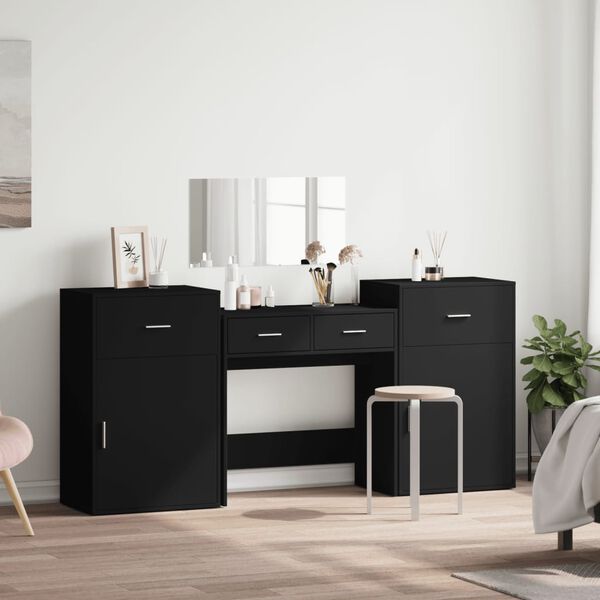 vidaXL 4 Piece Dressing Table Set Black Engineered Wood