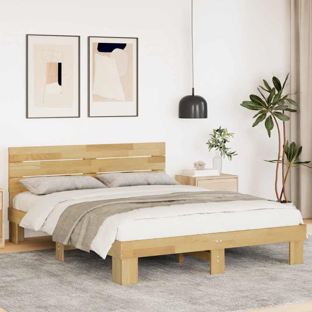 vidaXL Bed Frame with Headboard without Mattress 135x190 cm Solid Wood Oak