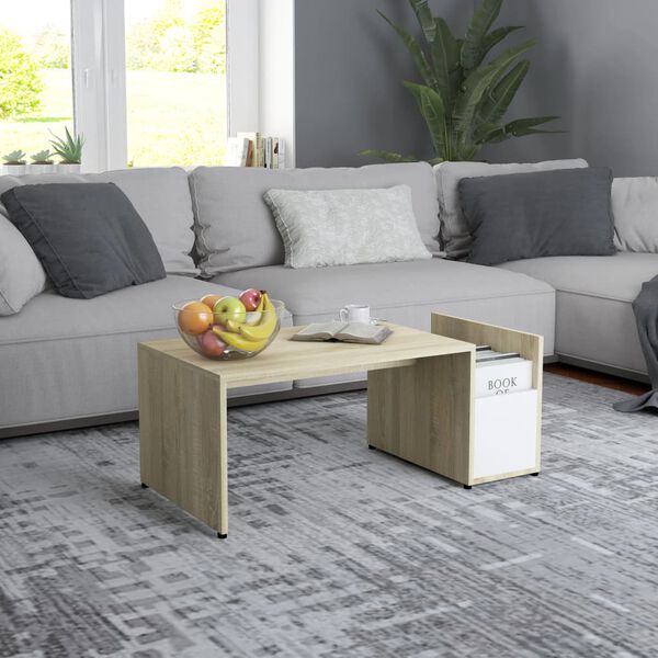 vidaXL Coffee Table White and Sonoma Oak 90x45x35 cm Engineered Wood