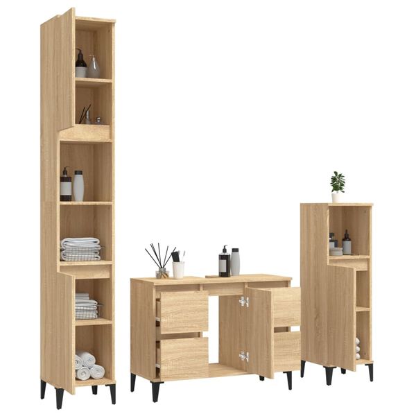 vidaXL 3 Piece Bathroom Furniture Set Sonoma Oak Engineered Wood