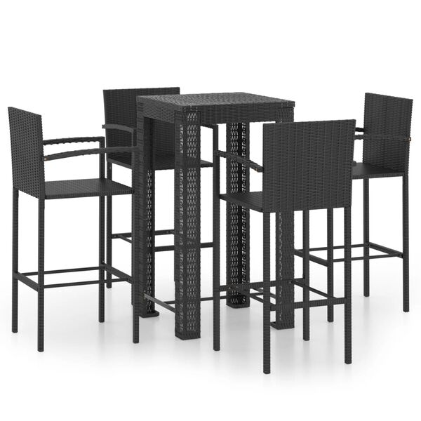 vidaXL 5 Piece Outdoor Bar Set with Armrest Poly Rattan Black