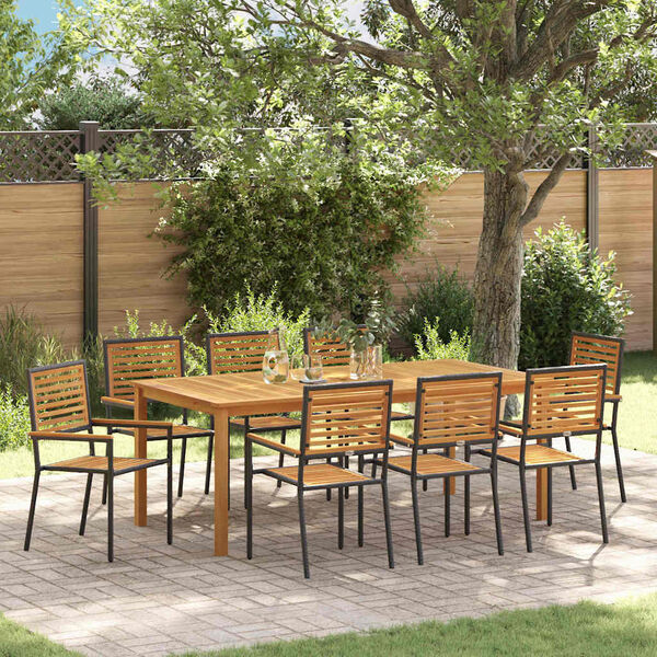vidaXL Garden Dining Set 9 pcs Black Solid Acacia Wood