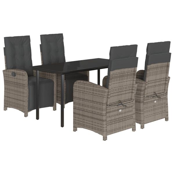 vidaXL 5 Piece Garden Dining Set with Cushions Grey Poly Rattan