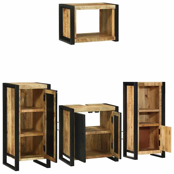 vidaXL Bathroom Furniture Set with Door 4 pcs Brown Solid Reclaim Wood