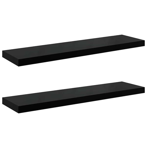 vidaXL Floating Wall Shelves 2 pcs High Gloss Black 90x23.5x3.8 cm MDF