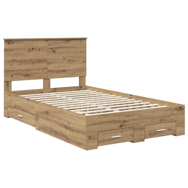 vidaXL Bed Frame with Drawer Artisan Oak 120 x 190 cm Engineered Wood