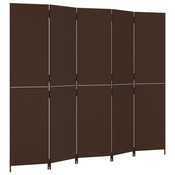 vidaXL Room Divider 5 Panels Brown Poly Rattan