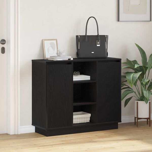 vidaXL LED Sideboard Black Oak 90 x 32 x 75 cm Engineered Wood