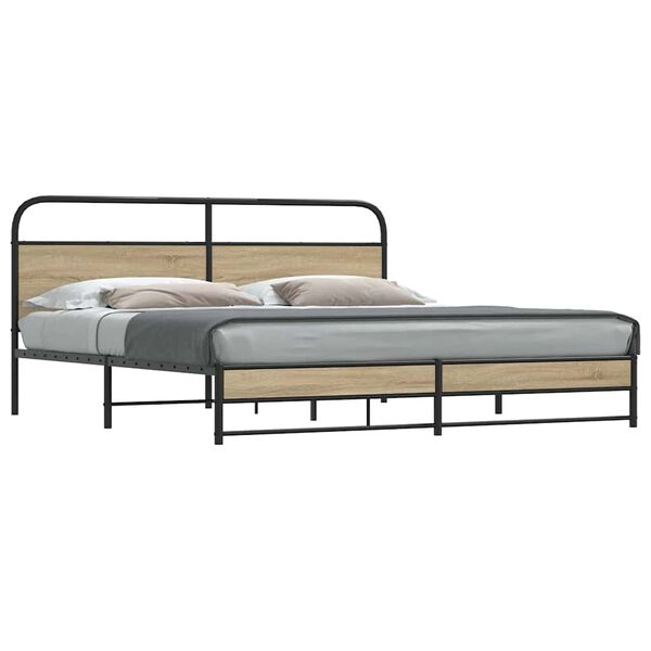 vidaXL Metal Bed Frame without Mattress Smoked Oak 183x213 cm