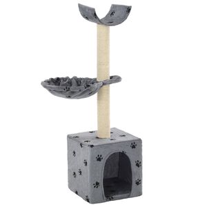 vidaXL Cat Tree | Grey with Paw Prints | Particle Board, Plush, Sisal Rope