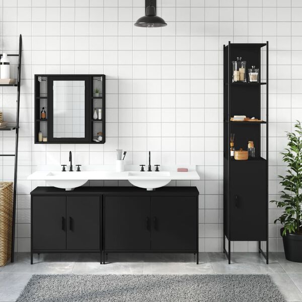 vidaXL 4 Piece Bathroom Cabinet Set Black Engineered Wood