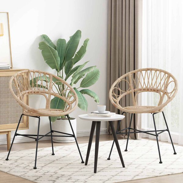 vidaXL Dining Chair 2 pcs Natural 49 x 51 x 81 cm Rattan and Iron