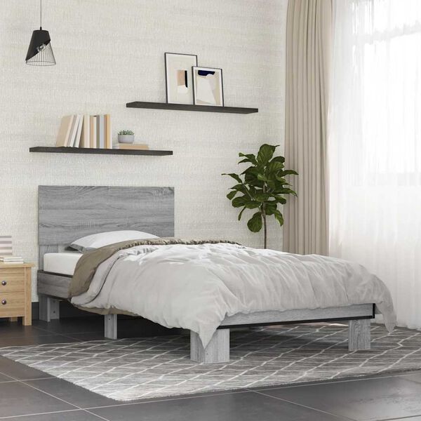 vidaXL Bed Frame without Mattress Grey Sonoma 75x190 cm Small Single