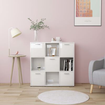 vidaXL Book Cabinet High Gloss White 90x30x90 cm Engineered Wood