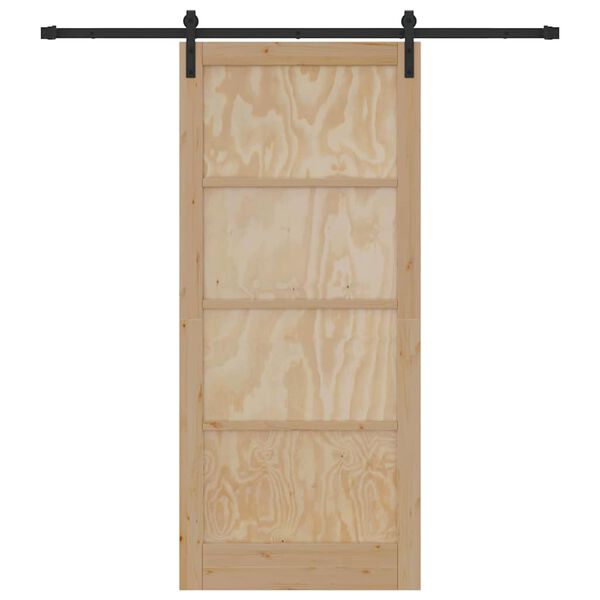 vidaXL Sliding Door Natural and Black 93 x 211 cm Solid Pine Wood