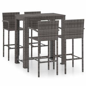 vidaXL 5 Piece Outdoor Bar Set with Armrest Poly Rattan Grey