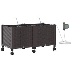 vidaXL Garden Planter with Irrigation&Wheels 2 pcs Brown PP