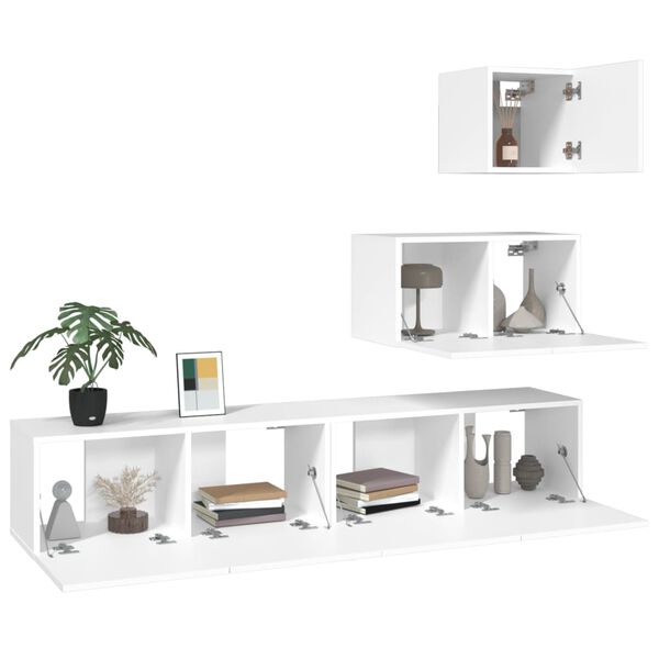 vidaXL 4 Piece TV Cabinet Set White Engineered Wood