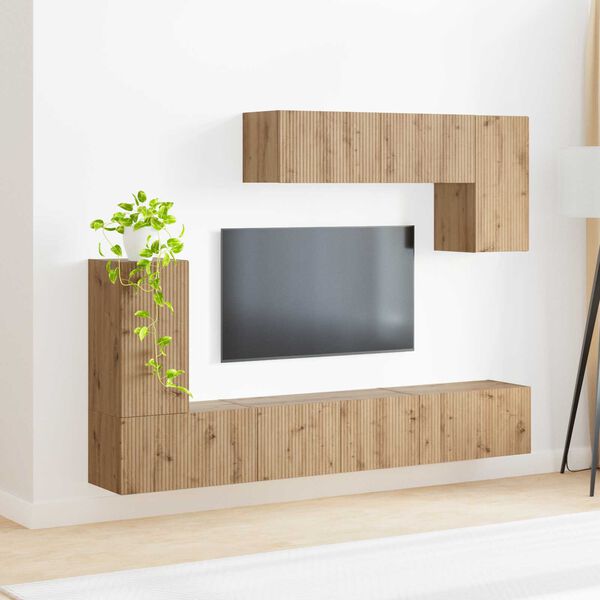 vidaXL TV Cabinet Set Wall-mounted 5 pcs Concrete Grey Engineered Wood