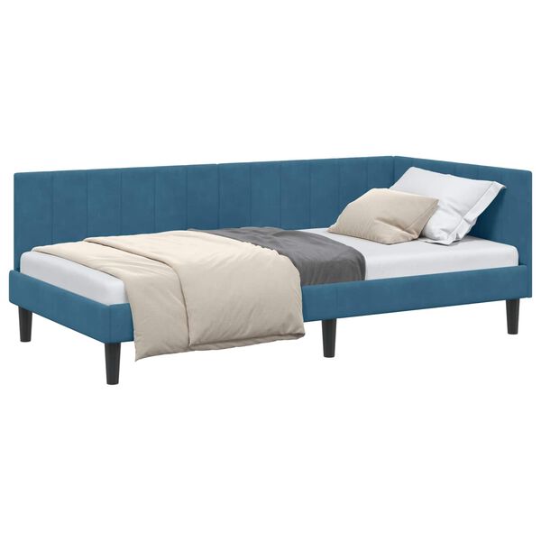 vidaXL Corner Bed Frame with Headboard Blue 100 cm x 200 cm Velvet