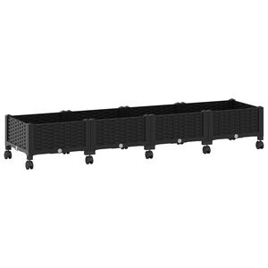 vidaXL Garden Planter with Wheels Black 160 x 40 x 29 cm PP