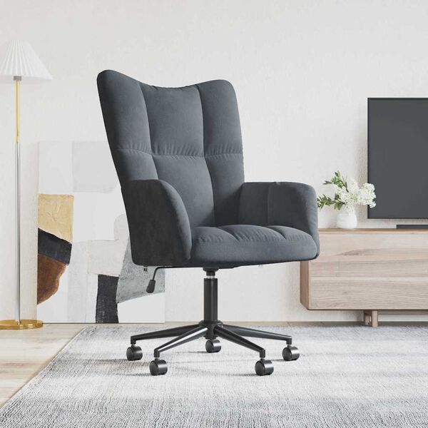 vidaXL Relaxing Chair with Wheel Dark Grey 69 x 61.5 x 102 cm Velvet