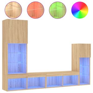 vidaXL 4 Piece TV Wall Units with LED Sonoma Oak Engineered Wood